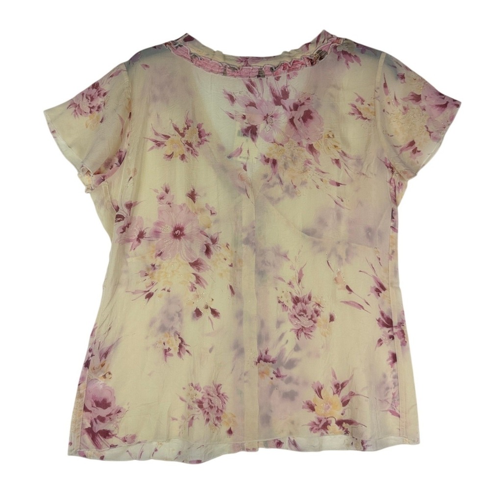 J. Jill Womens Floral V-Neck Button Front Blouse Cream Pink Rayon Small NWT - Picture 2 of 7